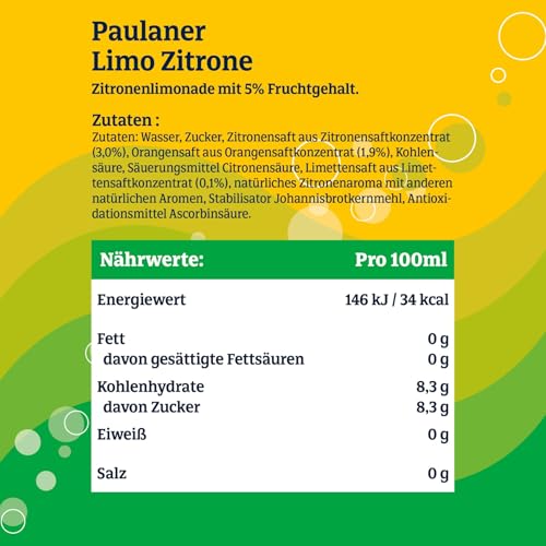 Paulaner Limo Zitrone Erfrischungsgetränk Zitronengeschmack EINWEG (24x0,33l)
