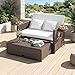 GIANTEX Lounge Möbel Outdoor, Rattan Gartenlounge Set mit Hocker, Gartensofa mit Liegefunktion, Balkon Lounge Set, Doppelliege Outdoor Sofa, Sonneninsel Loungebett (Gemischtes Braun + Weiß)