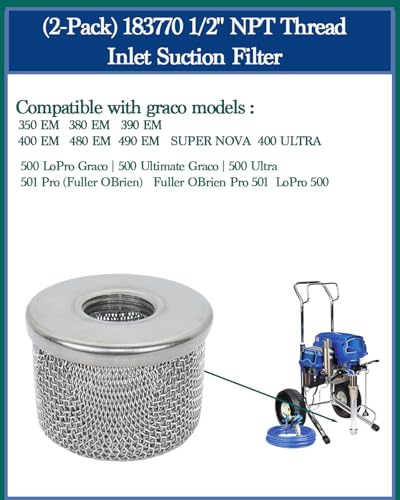 Image of (2pack) 181073 Pump Inlet Strainer Filter 1 /2 inch NPT Thread, Double-Layer Stainless Steel Compatible withGraco 350 EM,380 EM,390 EM, 400 EM, 480 EM, 490 EM,500, Super NOVA, Paint Sprayers