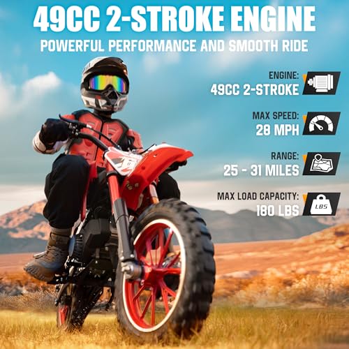 49cc Kids Dirt Bike Gas Powered 2-Stroke Engine - High-Speed Off-Road Mini Dirt Bike for Youth Riders with Heavy-Duty Suspension & Brakes (Max 30MPH), with Armor