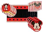 Mickey Mouse Party Supplies Tableware Bundle Pack for 16 Clubhouse Guests - Includes 16 Dinner Plates, 16 Dessert Plates, 16 Dinner Napkins, and 1 Tablecover