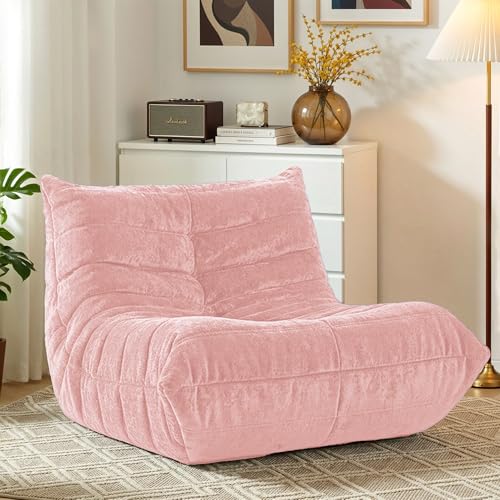 Image of Giant Bean Bag Chairs Lazy Sofa for Adults,Single,Pink | Bean Bag Sofa with Filler Faux Fur, Memory Foam Bean Bag Fireside Lazy Sofa Couches for Living Room, Bedroom, Office
