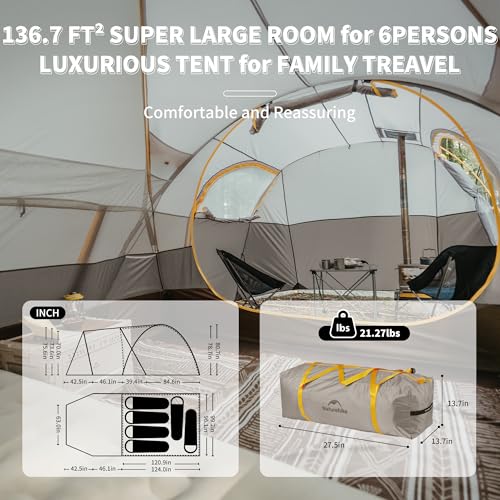 Naturehike KOTA 4/6/8 Person Camping Tent, Double Layer Waterproof 4 Person 6 Person 8 Person Tents for Camping, Large a - Additional View