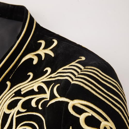 DAMANGUAN Men's Velvet Blazer, Gold Embroidered Suit Jacket, Black Tuxedo for Wedding Party Prom (US, Alpha, XX-Large, Regular, Regular, Yellow) - image 4
