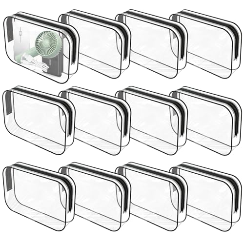 12 Pack Clear Makeup Bag PortableTravel Toiletry Pouch with Zipper PVC TSA Approved Cosmetic Organizer for Airport
