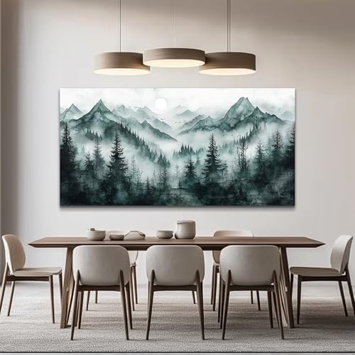 KELIYUAN Large Canvas Wall Decor Painting Wall Art For Living Room Bedroom Misty Forest Ink Paint Landscape Office Dining Room Wall Decoration Artwork Picture Print For Modern Home Decor 24x48 In