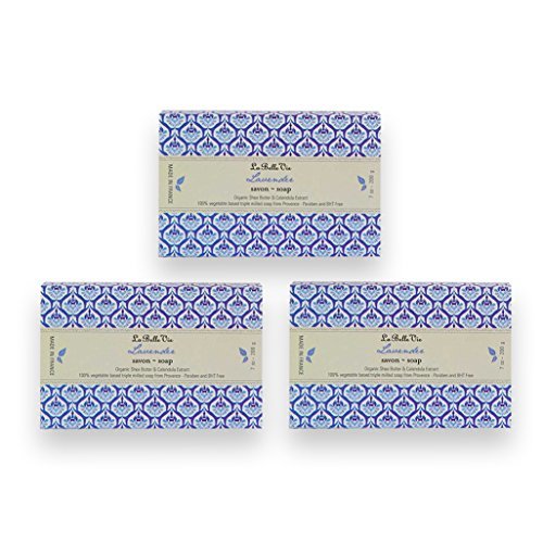 La Belle Vie Organic Shea Butter Soap, Beauty Gift Set, 100% Pure Vegetable Based Triple Milled Bar, Extra-Gentle Moisturizing Soaps, Calming Lavender, Made in France, Paraben Free – 3 x 7 oz (200g)