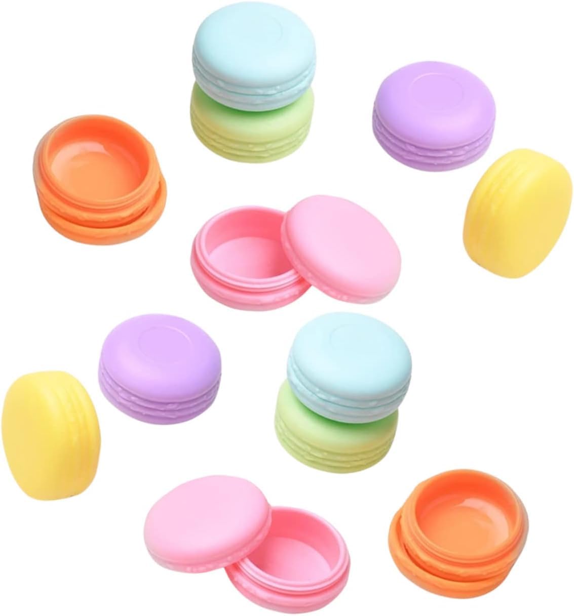 Hunky Dory 12pcs 10gram Multicolour Macrons with Cap Cosmetics Container for Creams,Lip Balm, Body Butter, Essential oil, Costemic, Makeup Use (5 Colours)