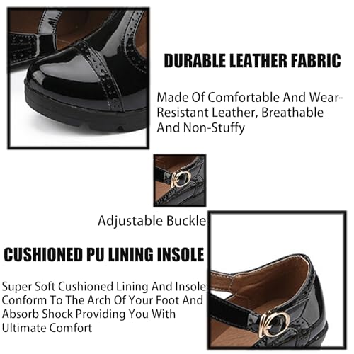 Women's Leather T-Strap Chunky Heel Mary Janes Shoes Classic Round Toe Buckle Mid Block Heel Oxford Pumps for Office Parties Dress Shoes2