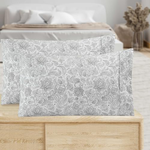 Image of Elegant Comfort Luxury Ultra-Soft 2-Piece Pillowcase Set - 1500 Premium Hotel Quality Microfiber Double Brushed - Wrinkle Resistant, King Size, Paisley Pattern Gray