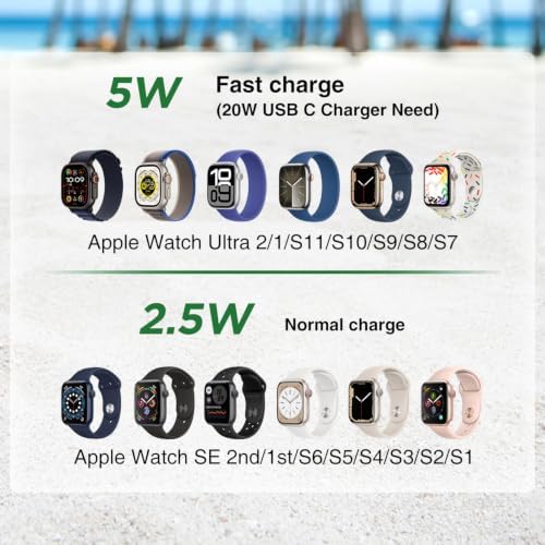 애플 워치 충전기 케이블용으로 업그레이드 된 2팩, 0.9m(3피트) USB C - 마그네틱 무선 고속 i-Watch 충전 코드 [휴대용], 아이워치 시리즈 Ultra10/9/8/7/6/SE/SE2/5/4/3/2와 호환 - 화이트 — 사진 5