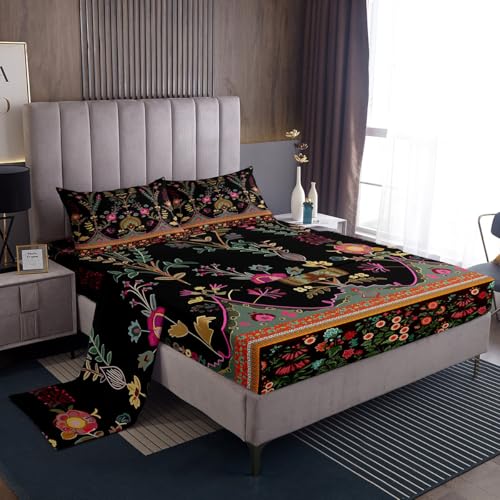 Opiniones y reviews de Sabana mexicana comprados en linea. 41 Juego de sábanas de flores de acuarela, diseño bohemio, floral, para niños y niñas, juego de sábanas barrocas exóticas, estilo gótico, clásico, tribal, estilo mexicano,...