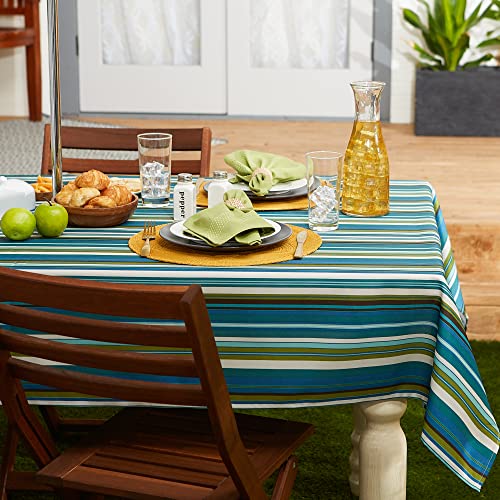 Dii Indoor/Outdoor Tabletop Collection Multi-Use, Machine Washable, Striped, Tablecloth, 60" Round W/Zipper, Beachy Print #TOP3