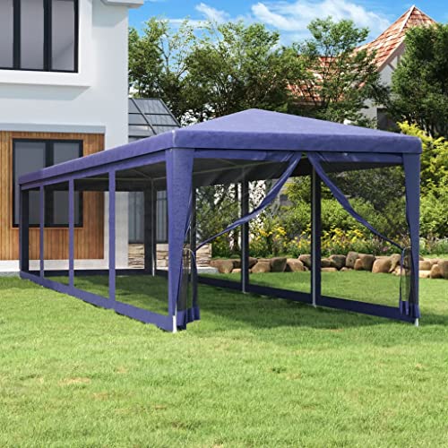 Pérgola para terraza, carpa para fiestas con 10 paredes laterales de malla, azul, 3 x 12 m, HDPE para exteriores, estable y robusta
