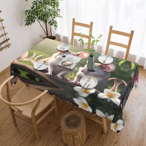 POEZJZW Mantel rectangular Mouse in Love de 137 x 183 cm, adecuado para mesas de comedor, mesas de café, fiestas y eventos familiares