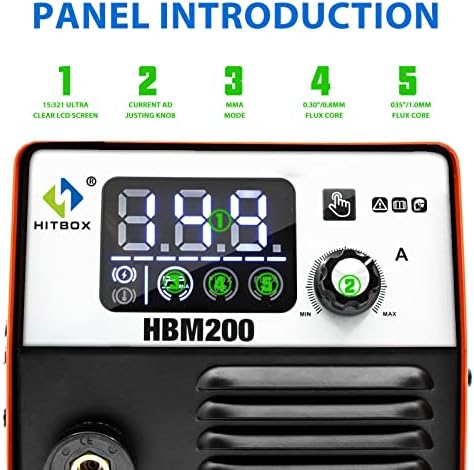 HITBOX 200A 240V Mini MIG Welder Flux Core Welder MIG ARC 2 in 1 Compact MIG Welding Machine Inverter Gasless Welding Machine with 2M Split TorchHBM200)