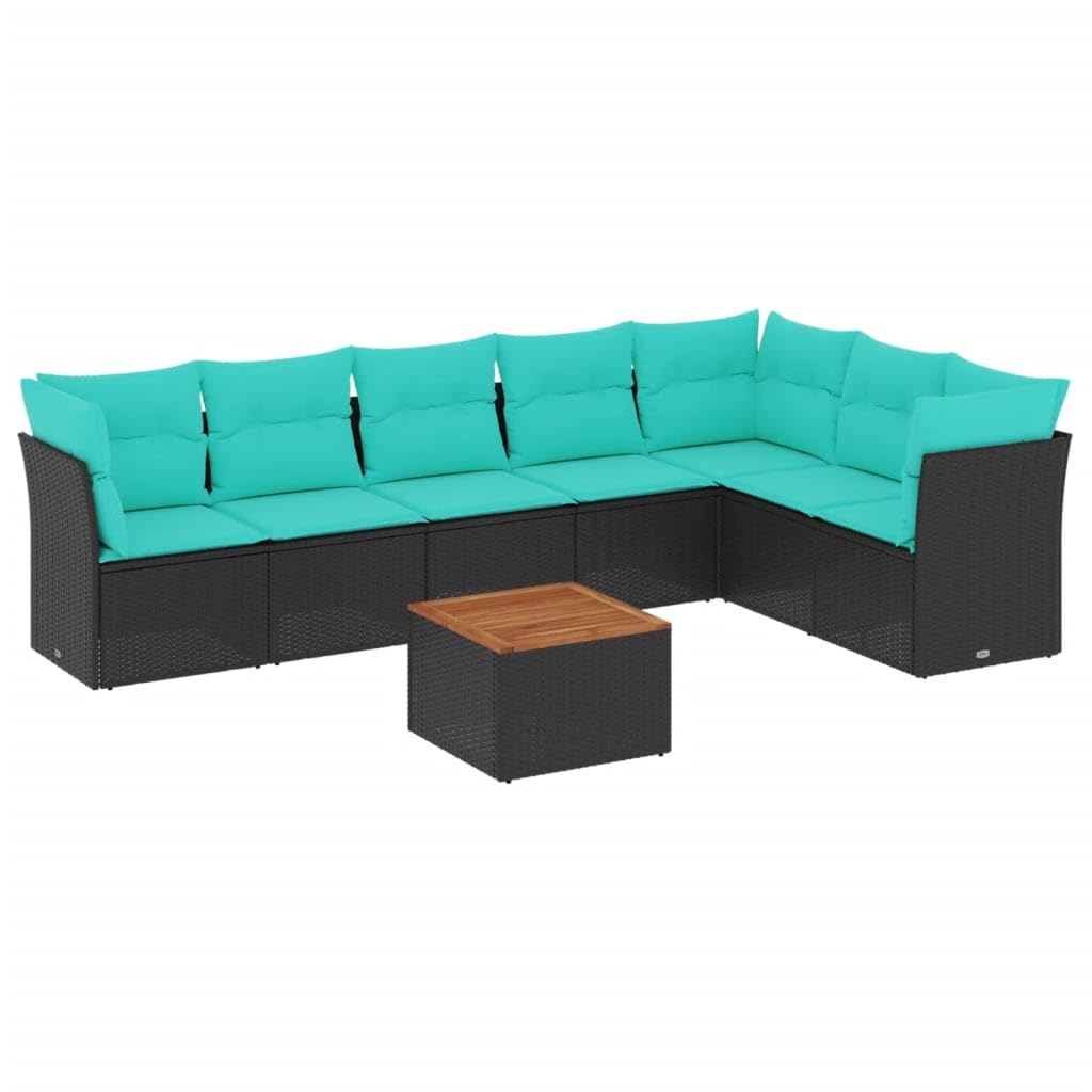 vidaXL Set de Sofás de Jardín y Cojines 8 pzas, Asientos con Respaldos, Sofás Modulares, Muebles para Patio Terraza, Ratán Sintético Negro