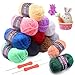 Produktbild HOVIBU 12 Farben Wolle zum Häkeln Stricken, Baumwolle zum Häkeln mit 2 Häkelnadeln, 12x50g Acryl Wolle, Baumwollgarn für Anfänger Set, Crochet Yarn für Häkeln, Stricken und Handwerk