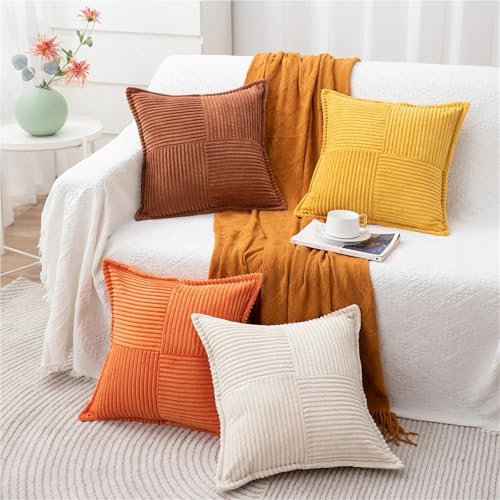 Housse de coussin velours côtelé jaune rectangulaire lot de 2