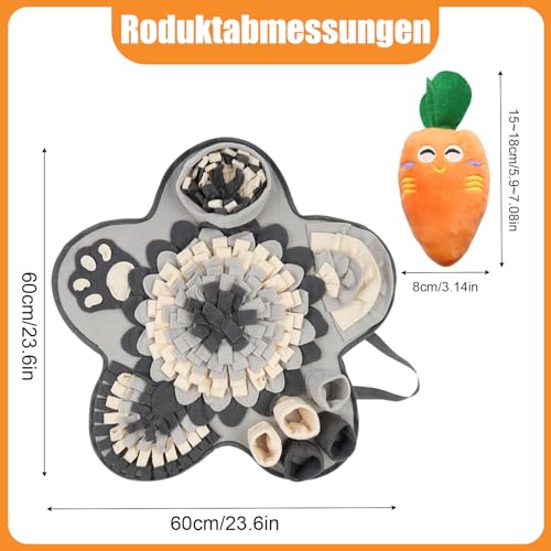 Schnüffelteppich für Hunde und Katzen - Futterschnüffel-Futtermatte, Blütenform, Welpen-Trainingsmatte, Waschbare Trainingsmatte 60 x 60CM für Kleine und Mittelgroße Haustiere Mit Karottenspielzeug