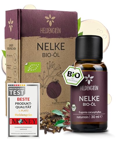 Heldengrün® BIO Nelkenöl [100% NATURREIN] Nelkenöl zum Einnhemen - Echtes Gewürznelkenöl - Ätherisches Nelkenöl Zahnschmerzen - Clove Oil