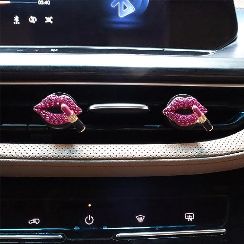 Image of ORIESSE 4pcs Red Purple Lips Car Vent Clips Air Freshener Dazzling Lipstick Girly Car Decor Accessories for Women Bling Car Interior Decorations Refillable Diffuser