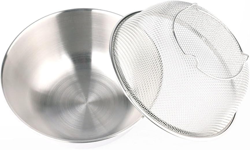2pcs 304 Stainless Steel Microporous, with Mixing Bowl For washing vegetables, fruit and rice and for draining cooked pasta(Size:19CM,Color:Silver)