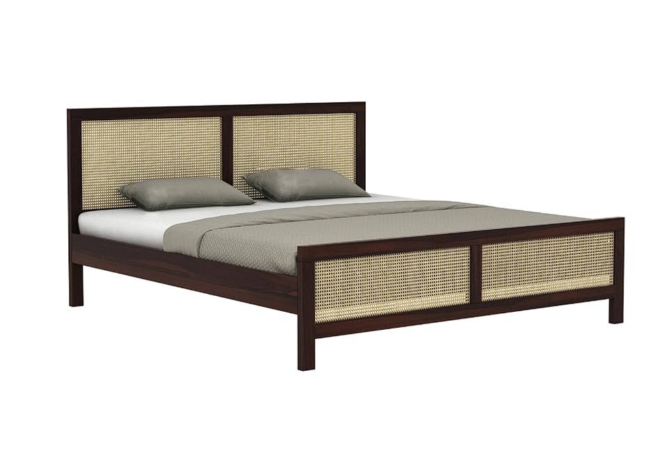 Image of Solid Sheesham Wood Poster King Size Poster Honeymoon Bed Without Storage with Designer Piller and Cane Crafting