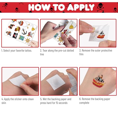 96PCS Pirate Ship Nautical Pre-Cut Temporary Tattoos for Kids | Super Cute Theme Birthday Party Favors, Supplies, Decorations, Mermaid Treasure Fake Tattoo Stickers (Multiple)