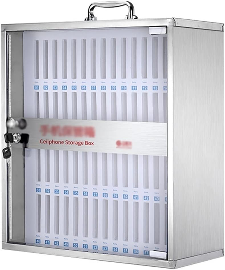 Cell Phone Locker Box for Classroom with Door Locks and Keys Clear Acrylic Jail Storage Cabinet，Stainless Steel Mobile Phone Storage Locker, Transparent Cell Phone Cabinet for Office/Classro