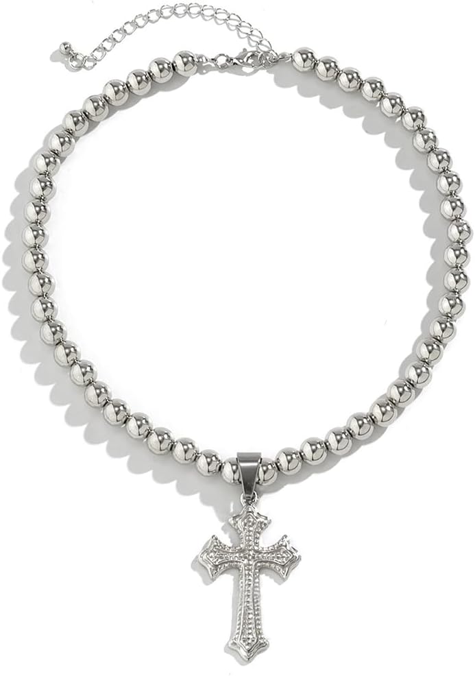 Cross Pendant Necklace Bead Necklace Gift for Women