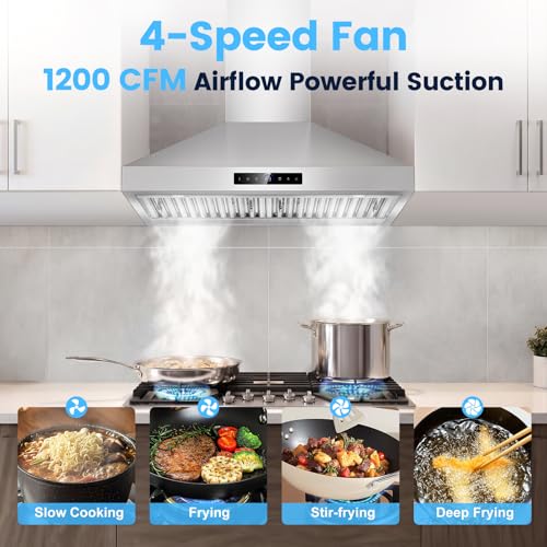 Image of 30 inch Wall Mount Range Hood,1200 CFM Stainless Steel Stove Vent Hood