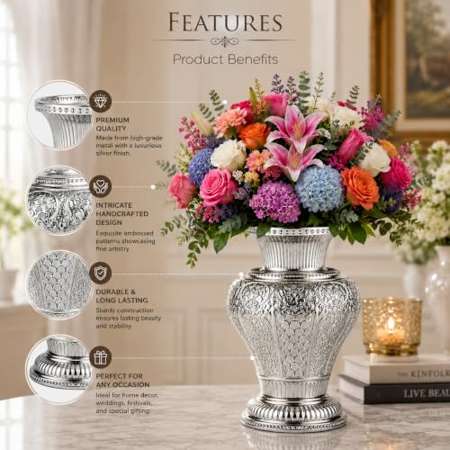Image of Flower Vase | Flower Pots for Home Decor,Living Room, Bedroom, Office, Gifting - Silver Living Room, Office, Hotel & Home Decor | Ideal Gift (11 x 7) inch (Large)