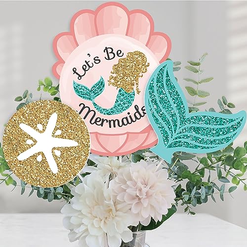 Big Dot of Happiness Let's Be Mermaids - Baby Shower or Birthday Party Centerpiece Sticks - Table Toppers - Set of 15