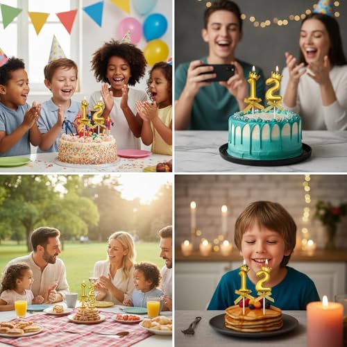 Image of Rozi Decoration Number 12 Birthday Candle for Cake with Crown Design | Gold Metallic Number Candle Set with Stick | Cake Topper for Kids, Teen and Family Birthday Celebration