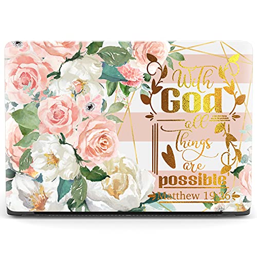 Mertak Protective Case Compatible with MacBook Air 15 13 Pro 16 14 inch M5 M4 M3 M2 M1 2026 2025 2024 2023 2022 Matthew 19:26 Flowers Christian Bible Verse Quote Roses Plastic Hard Laptop