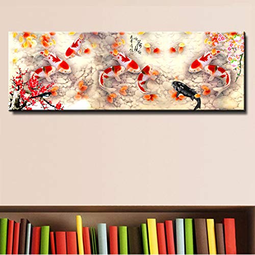 Affiche Pour Salon Décor paysage chinois abstrait de poissons koi