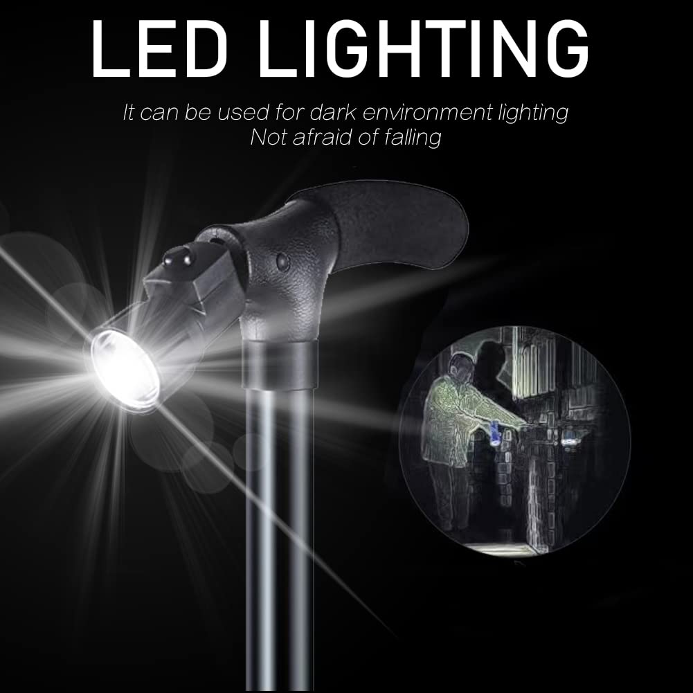 Canne De Marche Pliante Avec Lumière LED - Bâton De Randonnée Portable - Noir RUNZI - Neuf