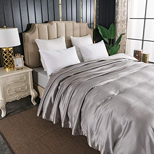 Ep Mode Luxury Mulberry Silk Blanket With Silk Charmeuse Border (Flint Grey, Queen 88" X 88") #TOP2