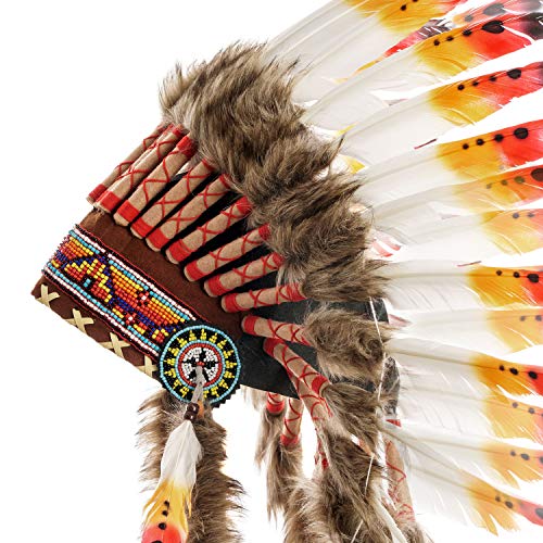 Novum Crafts Indian Headdress with Real 65cm Feathers - Rasta (White,Yellow,Red,Black)