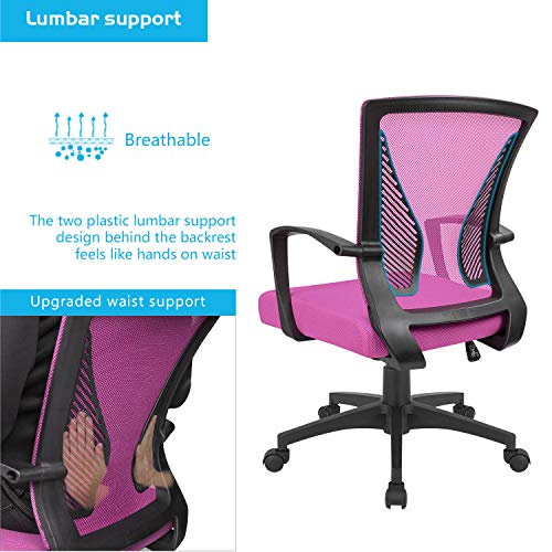 Image of Furmax Office Chair Mid Back Swivel Lumbar Support Desk Chair, Computer Ergonomic Mesh Chair with Armrest (Pink)