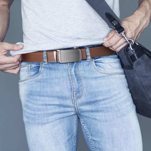 Image of BOSTANTEN Ratchet Belts for Men Leather Trim to Fit 1 3 /8 inch Gift Boxed