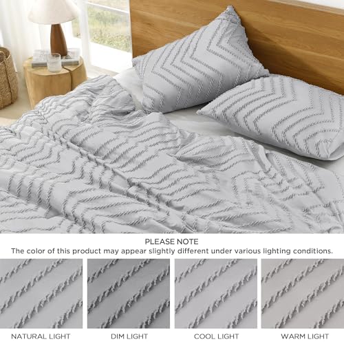 Image of Litanika 3 Pcs Light Grey Boho Oversized Super King Plus Comforter Set