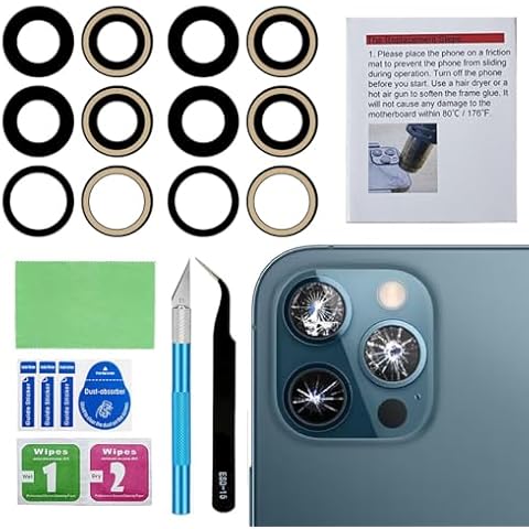 Perzework 2 Set Original Back Rear Camera Lens Glass Replacement for iPhone 12 Pro Max 6.7-inches with pre-Installed Adhesive and Reparing Toolkit Cover