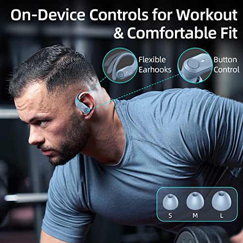Golrex Bluetooth Headphones Wireless Earbuds 36Hrs Playtime Wireless Charging Case Digital Led Display Over-Ear Earphones With Earhook Waterproof Headset With Mic For Sport Running Workout Sierra Blue #TOP5