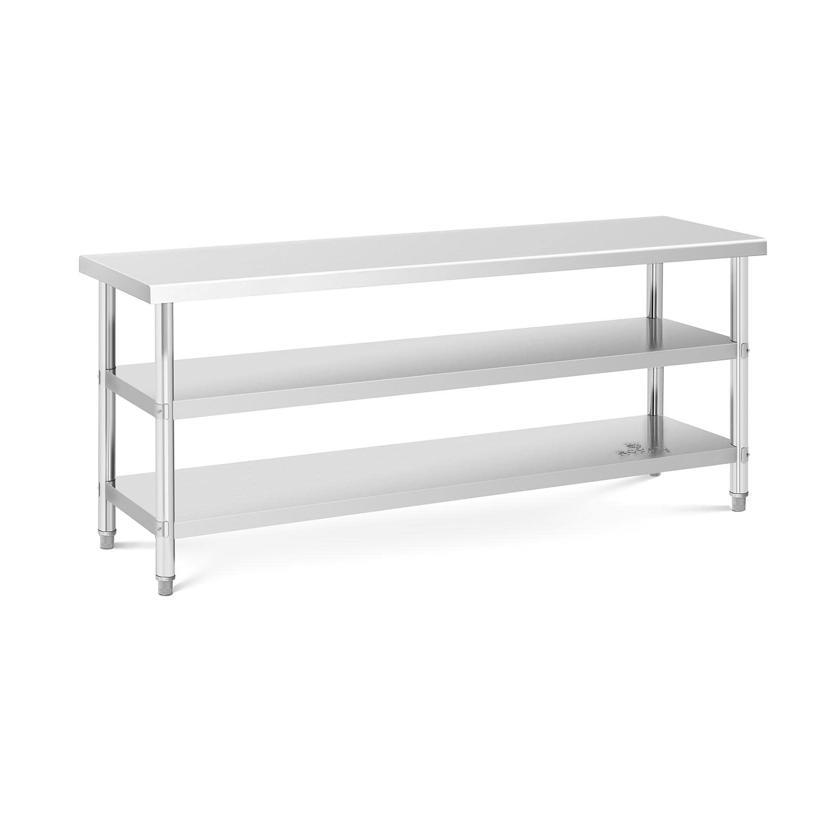 Royal Catering RCAT-200/60-PS3SH - Tavolo in acciaio INOX, 200 x 60 cm, 500 kg, 2 ripiani in acciaio inox