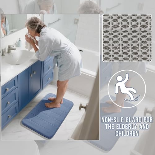 Image of Yimobra U-Shaped Toilet Bath Mat Set 2 Piece - Soft Absorbent Quick Dry Memory Foam Bathroom Rugs, Machine Washable Non Slip Floor Carpet for Tub Shower & Single Sink (17x24 & 24x20, Denim Blue)