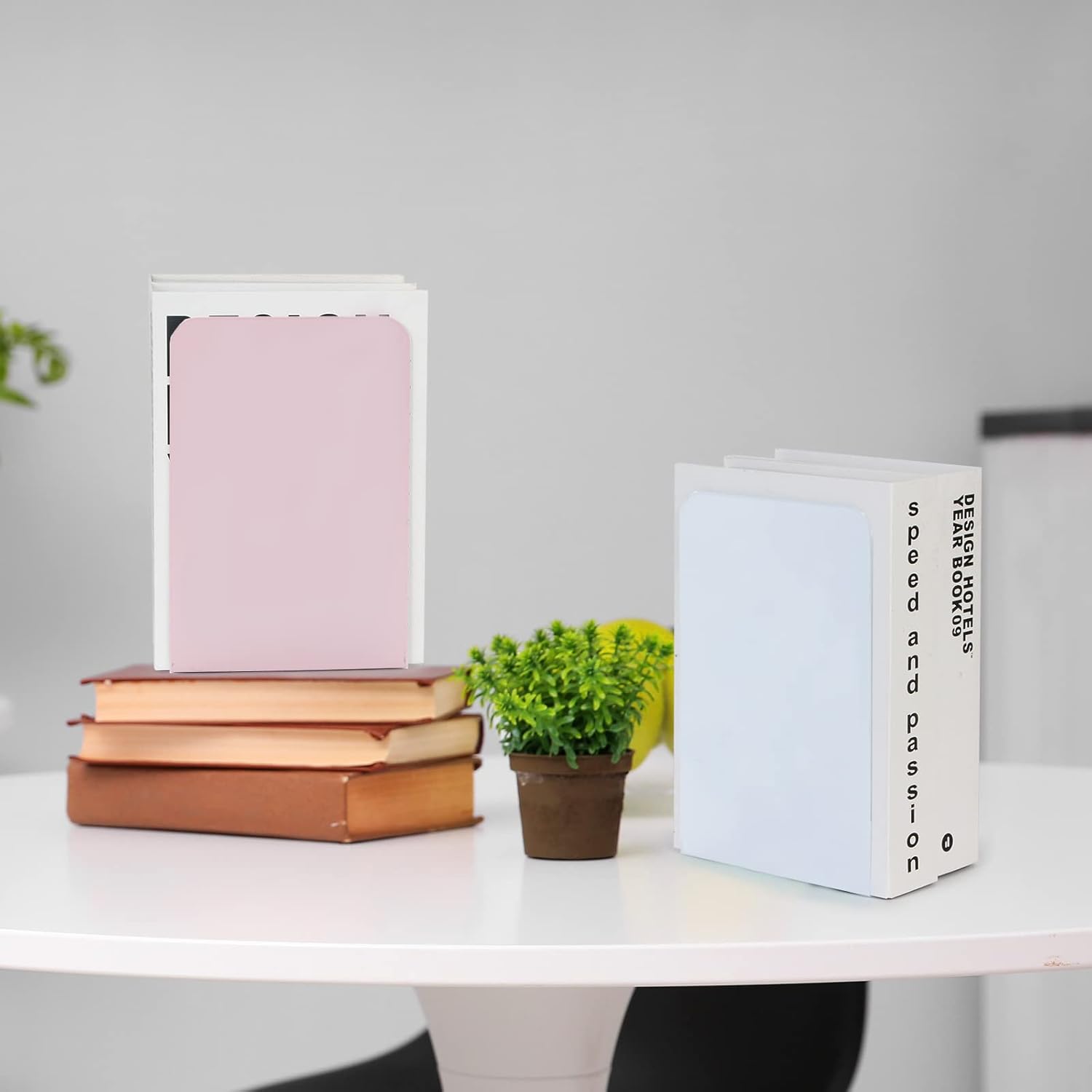 Metal Bookends,4 Pairs/8 Pieces Heavy Duty Bookends for Shelves Heavy Books, Anti-Slip Design Book Stopper for Magazines, DVDs, Kids, Girls(8 x 5.3 x 4 inches)