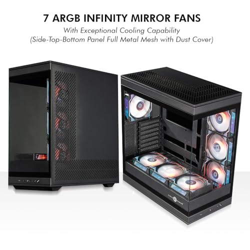Image of Circle Thrillux Mid-Tower Gaming Cabinet - Black | Supports ATX, M-ATX, ITX | Reverse Connector Motherboard Compatible | 3X Side, 3X Bottom, 1X Rear 120MM ARGB Fans with Infinity Mirror