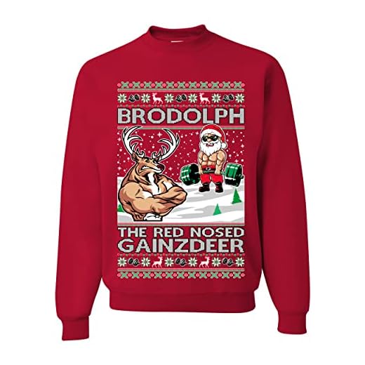 Funny Santa Gym Lifting Welcome to The North Swole Ugly Christmas Sweater Unisex Crewneck Graphic Sweatshirt, Red Brodolph, XXL
